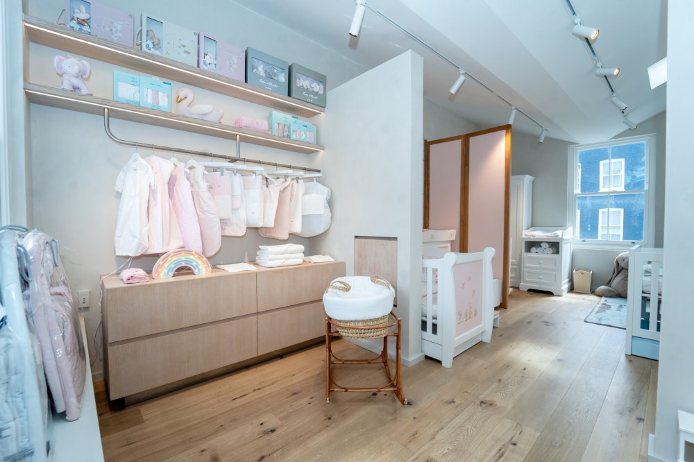 Baby and nursery products on display in Blue Almonds boutique 
