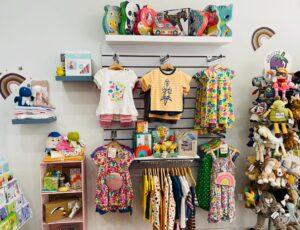 In-store display of children's clothing and toys in Cowboys & Angels Children's Boutique