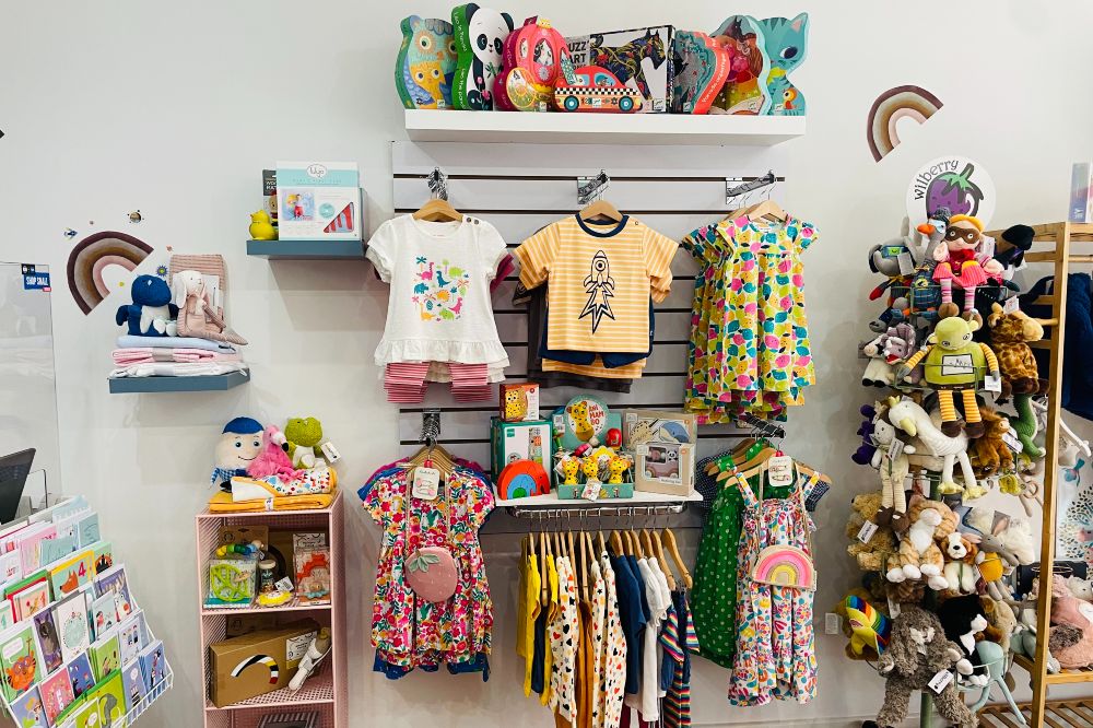 In-store display of children's clothing and toys in Cowboys & Angels Children's Boutique