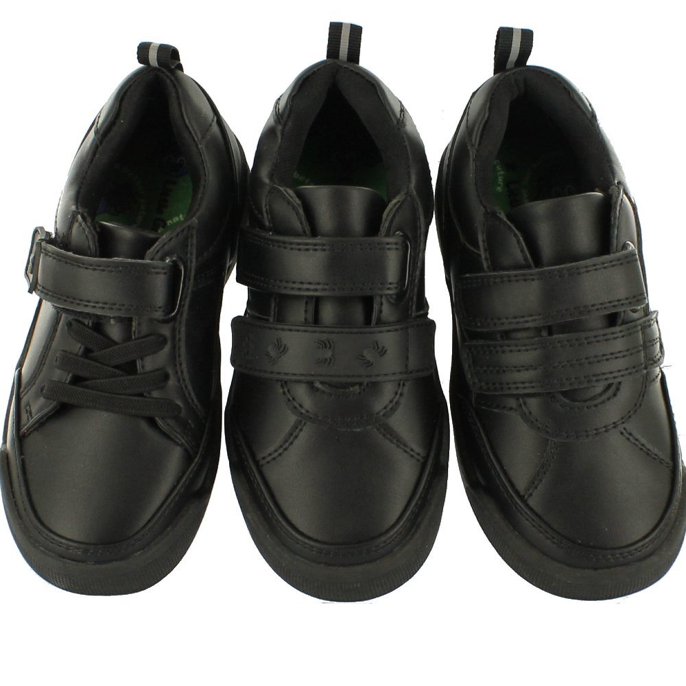 Three boys' black school shoes by Little Green Feet 