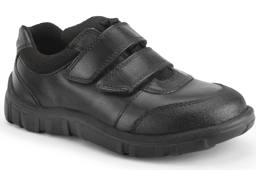 A black school shoe with Velcro straps by Start-Rite Shoes 