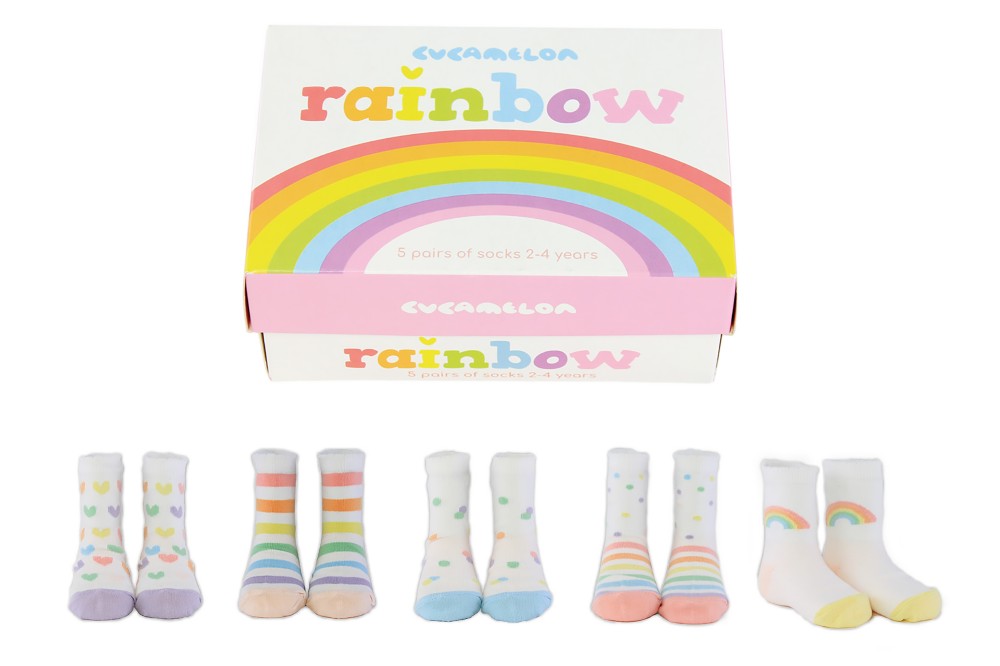 Five pairs of children's rainbow socks with a giftbox 