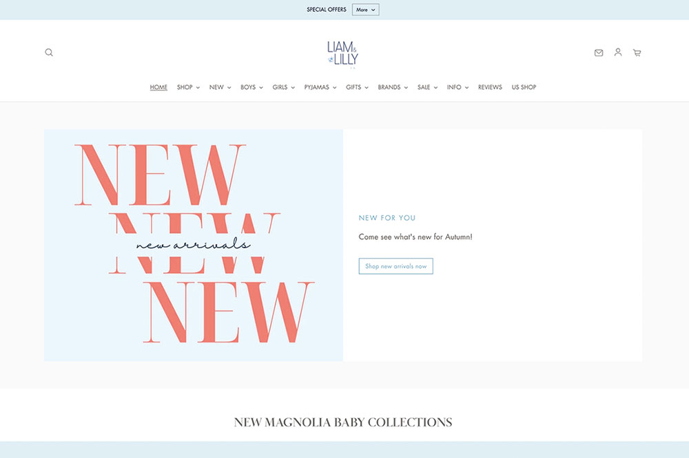 Homepage of the Liam & Lilly UK website
