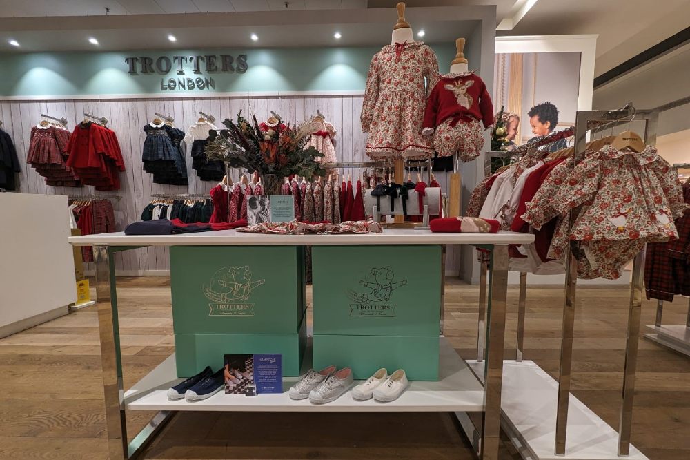 Childrenswear displayed in the Trotters store at Selfridges Manchester