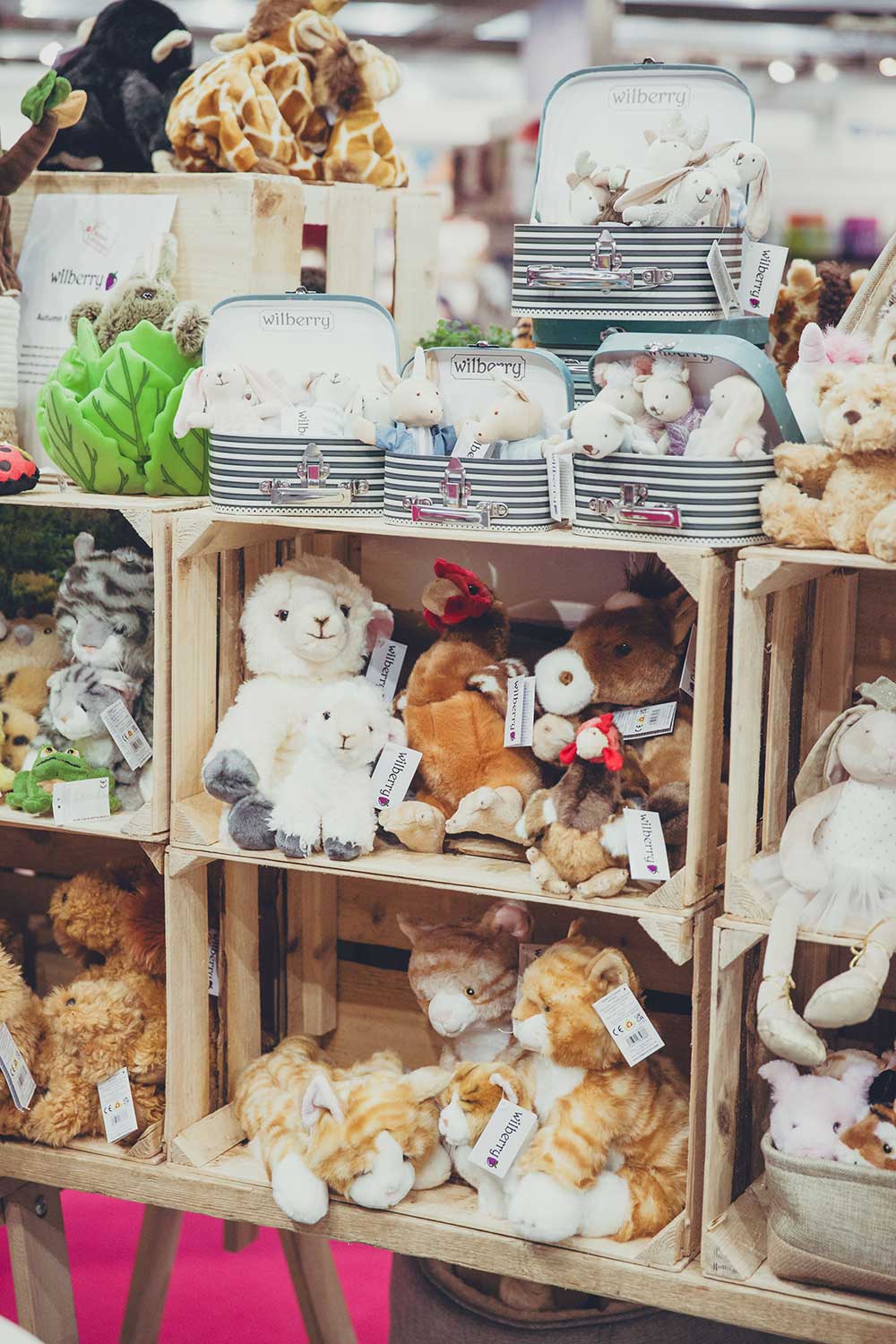 Exhibition stand displaying plush animals toys
