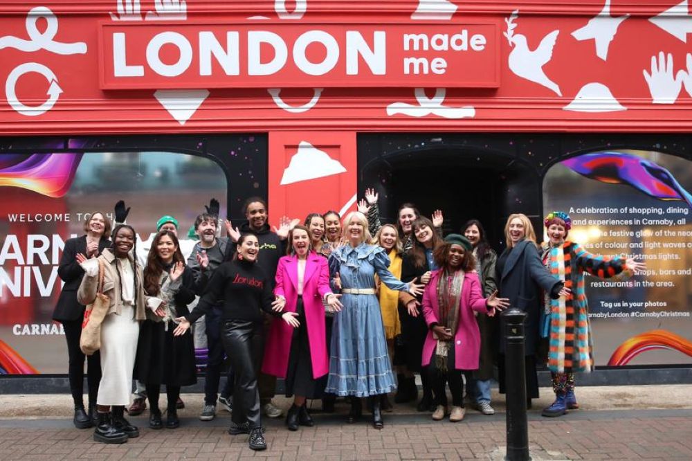 A group of people stood outside the London Made Me pop-up shop