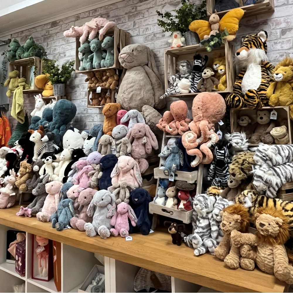 Children's soft toys displayed in Bo-Belles Boutique 