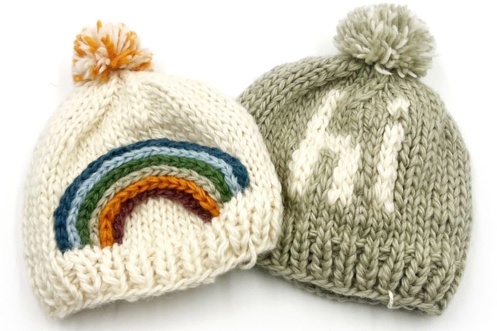 Children's knitted bobble hats by Pebblechild 