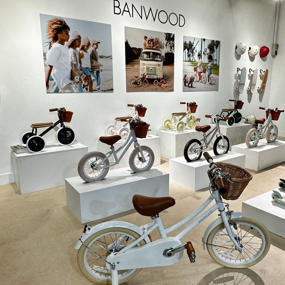 A display of children's bicycles on a stand at Babykid Spain + FIMI 