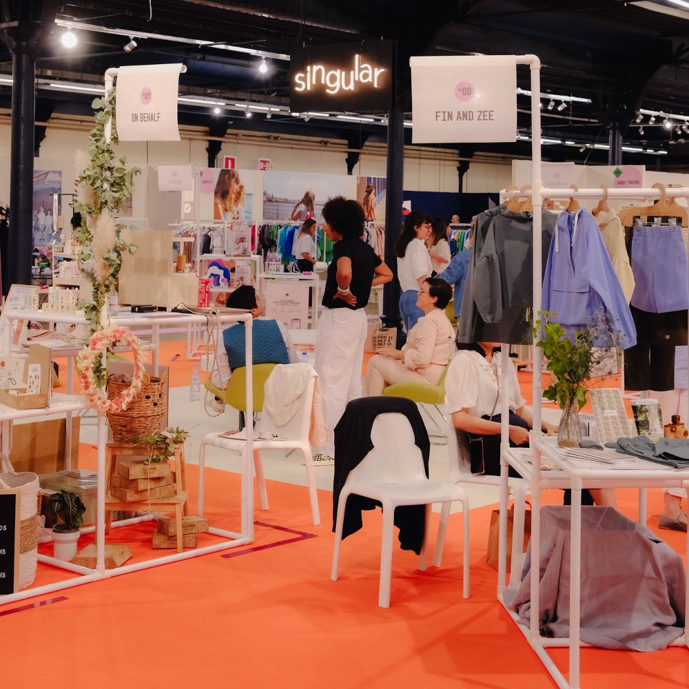 Stands displaying children's fashion and lifestyle product at Playtime Paris 