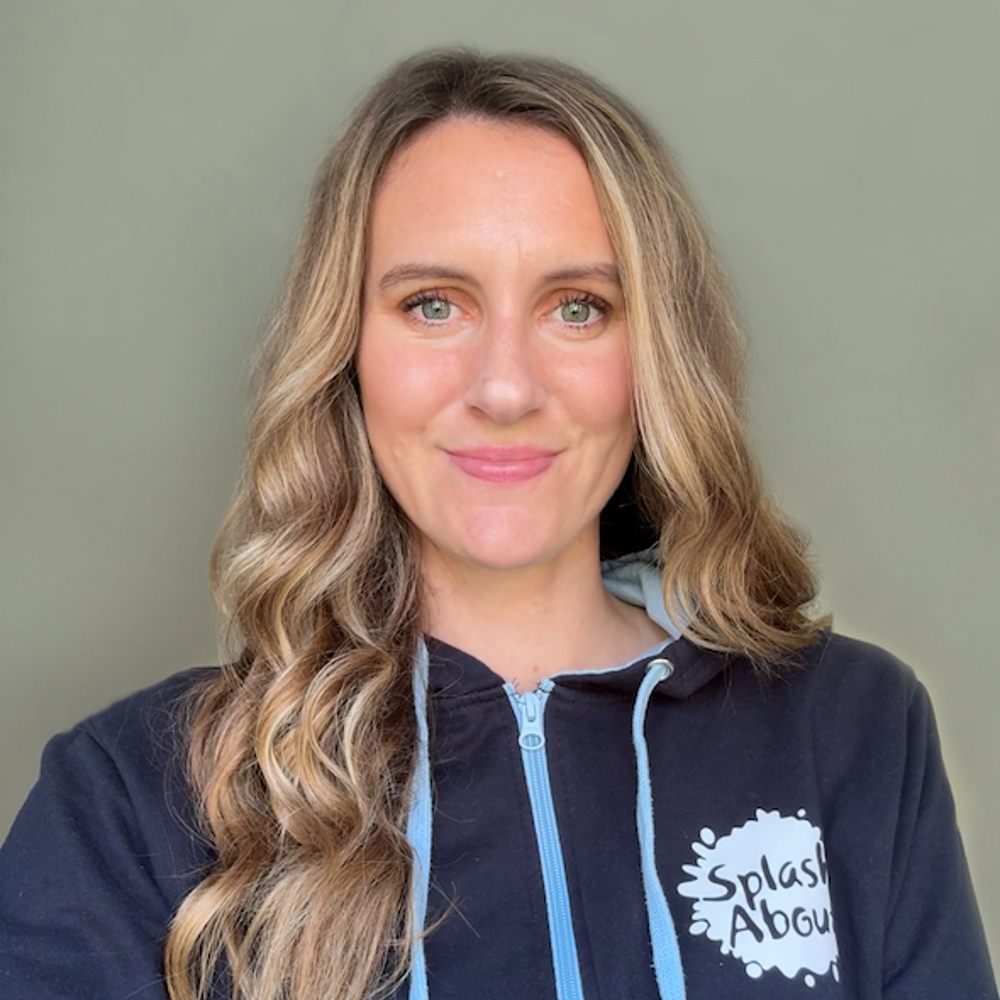 Double Olympic silver medallist Jazz Carlin wearing a hoodie with a Splash About logo on the front