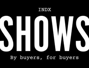 White graphics on a black background to promote INDX Shows