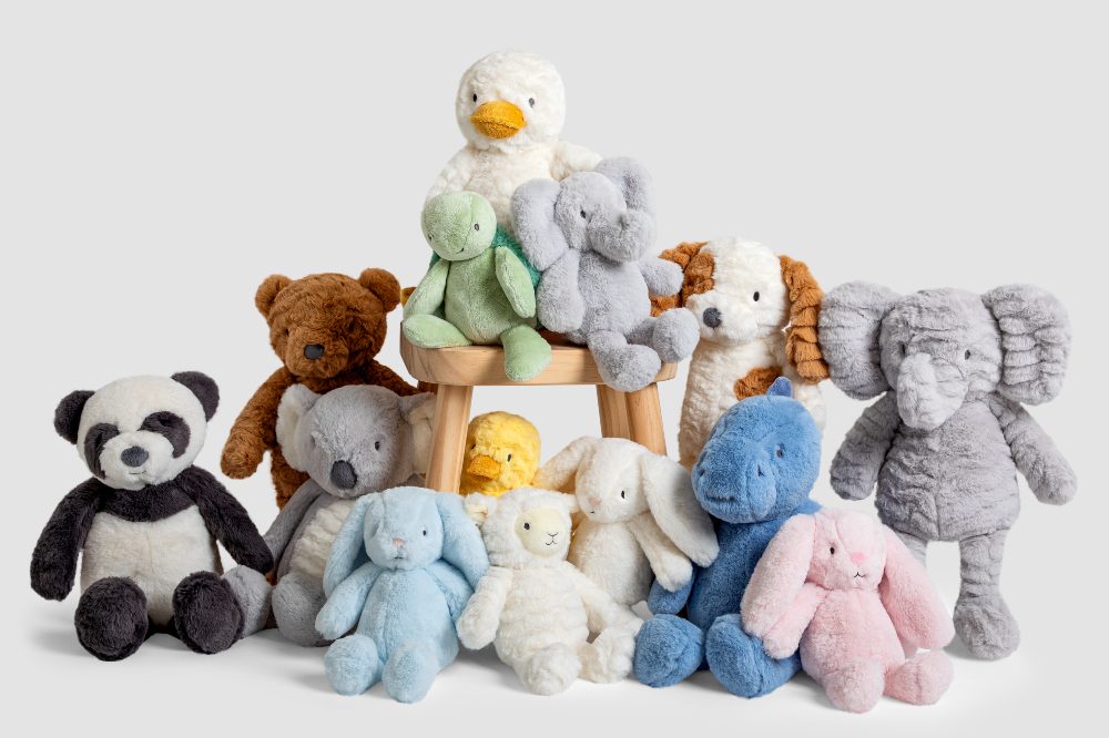 A display of soft toys by Jojo Maman Bebe