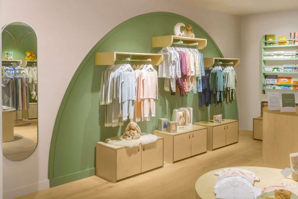 Children's clothes displayed inside a MORI store