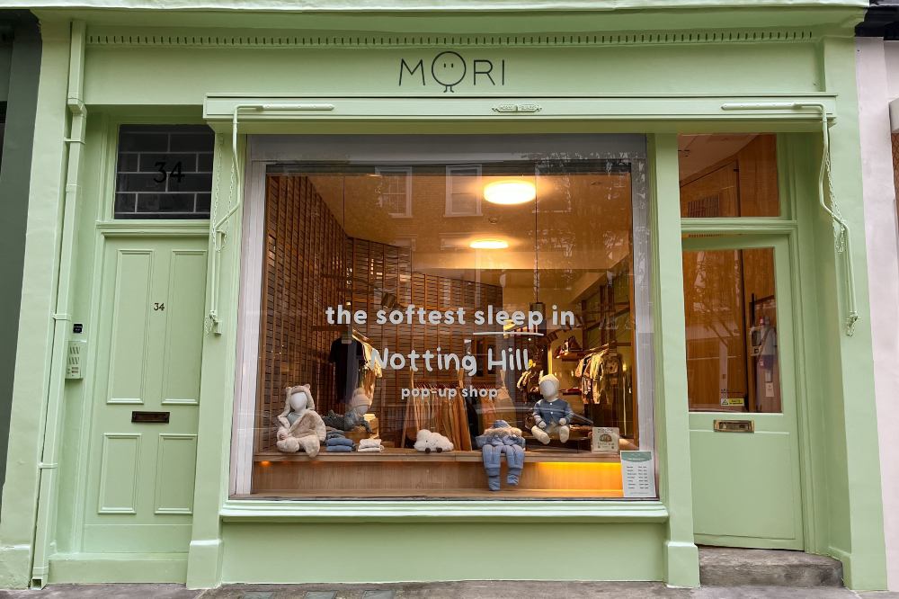 Store front of MORI's Notting Hill pop-up shop 