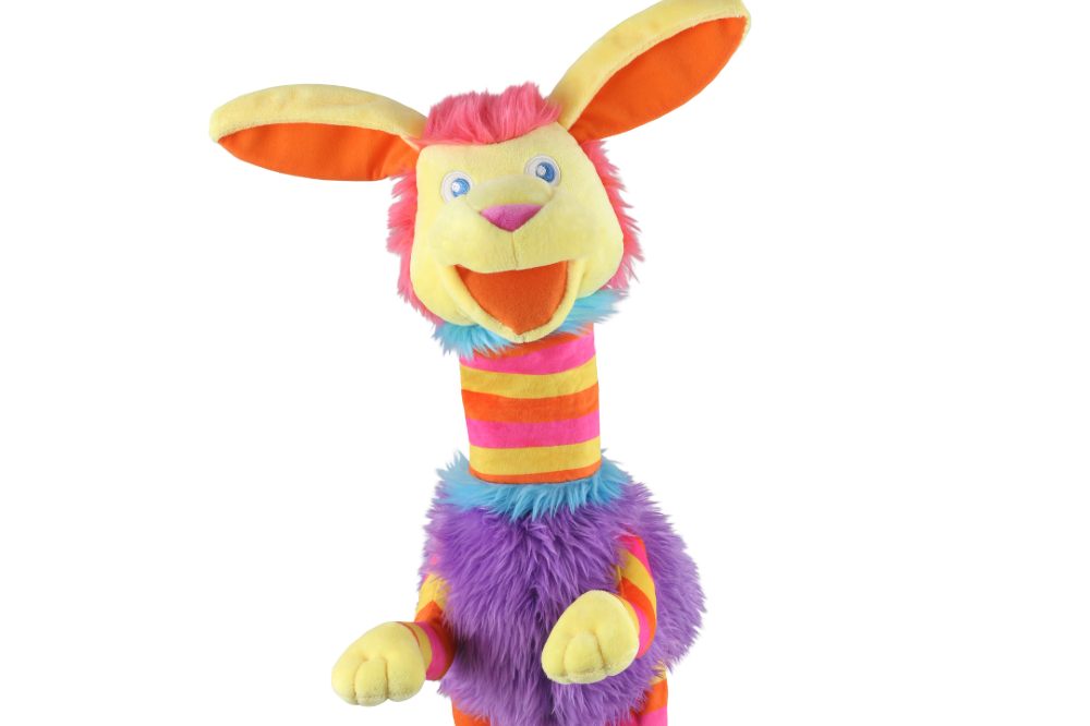 A brightly coloured animal puppet from The Puppet Company's new Striders range