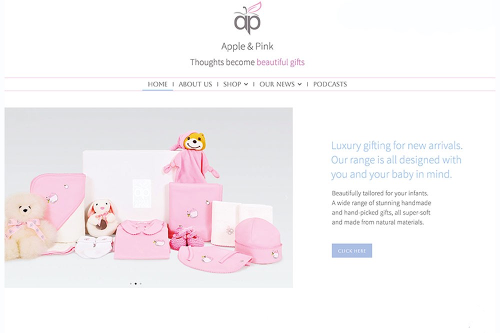 The homepage of the Apple & Pink website