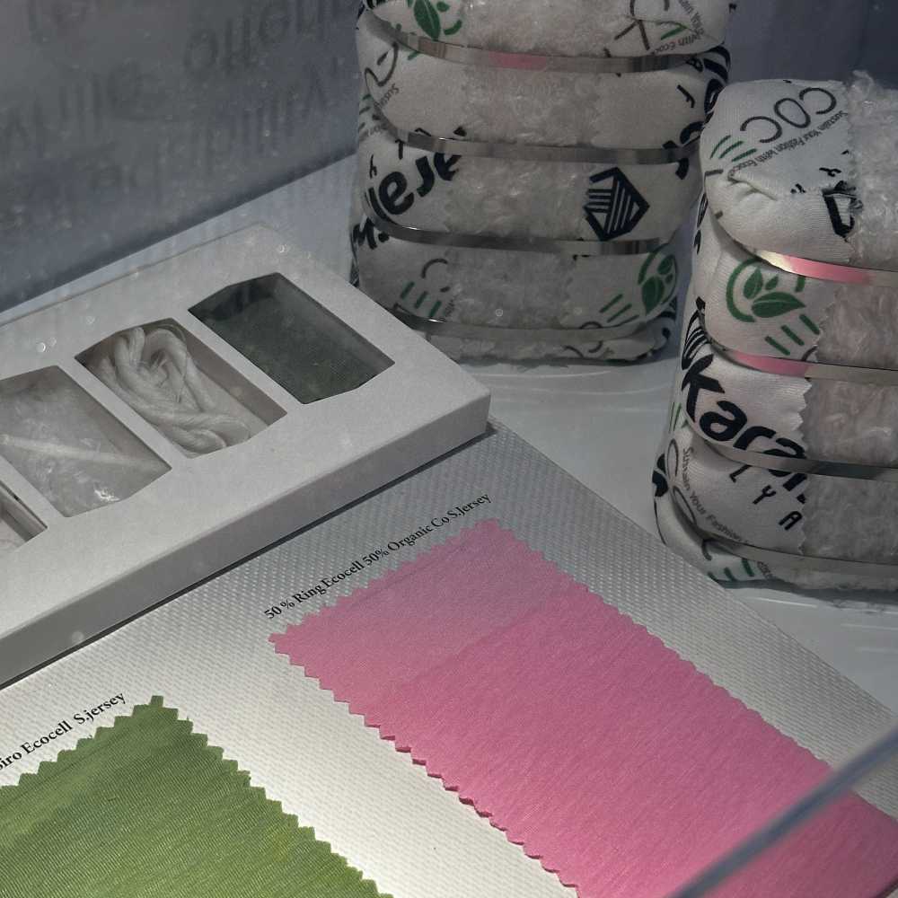 Swatches of fabric in a display 