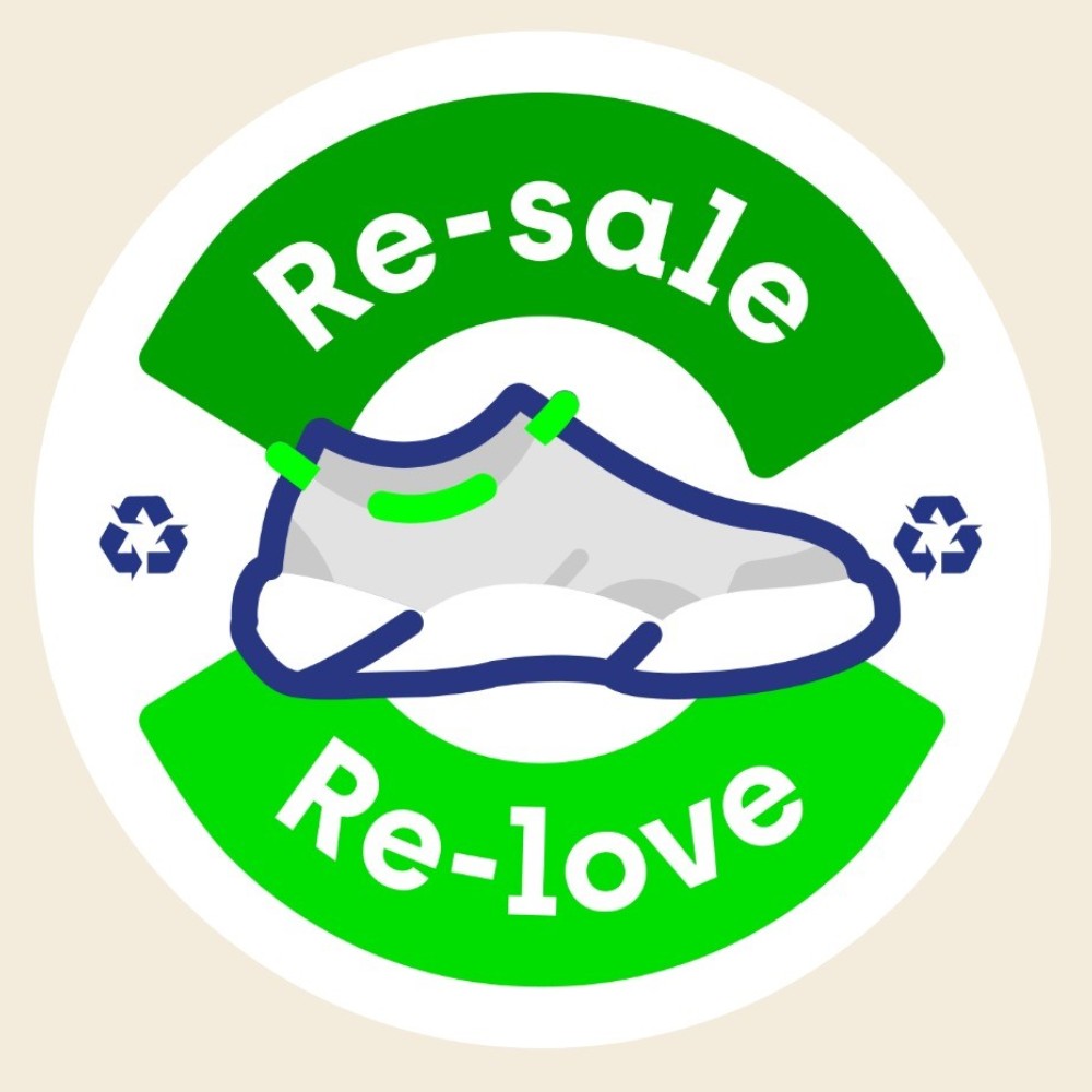 A Re-Sale Re-Love logo with a shoe in the middle representing Dubs' resale platform 