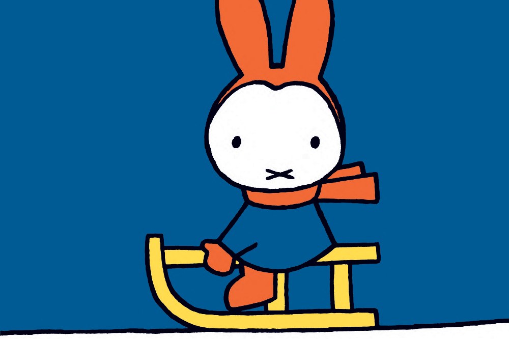 Miffy the bunny on a sleigh