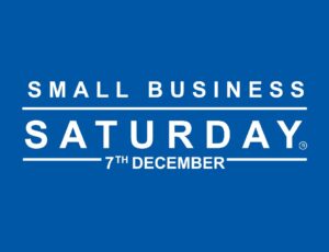 The Small Business Saturday logo on a blue background