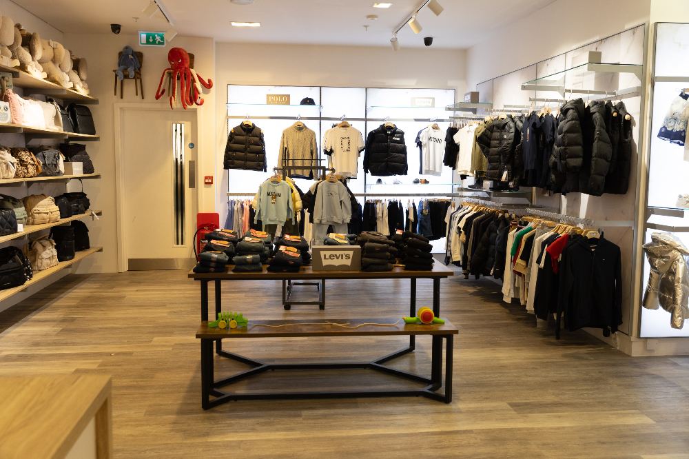 Children's clothes displayed inside the Casa Childrenswear store 