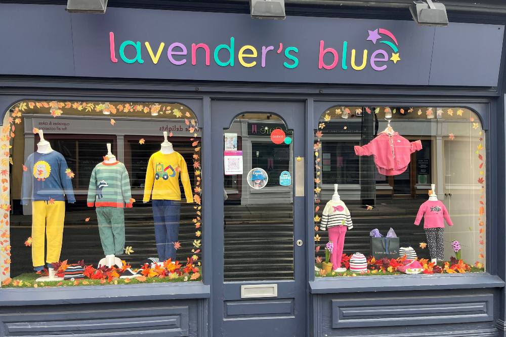 The store front of childrenswear shop Lavender's Blue