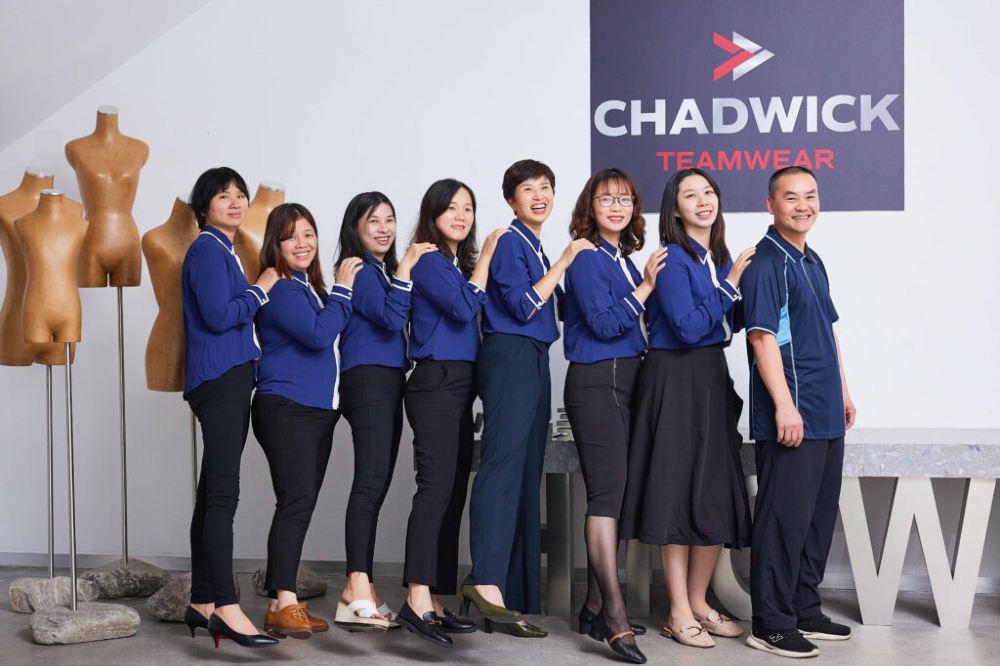 The Chadwick team stook in a row at the China office
