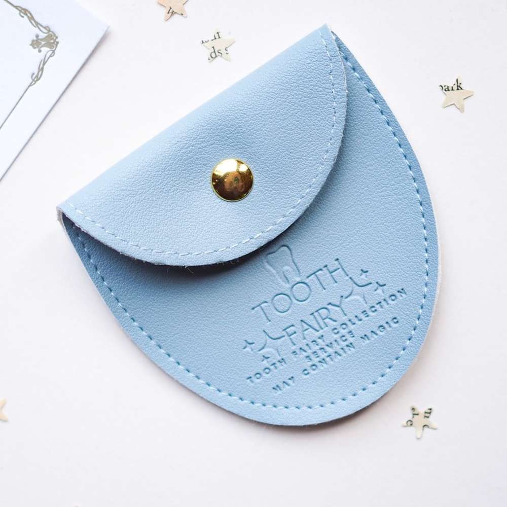A blue leather tooth fairy purse 