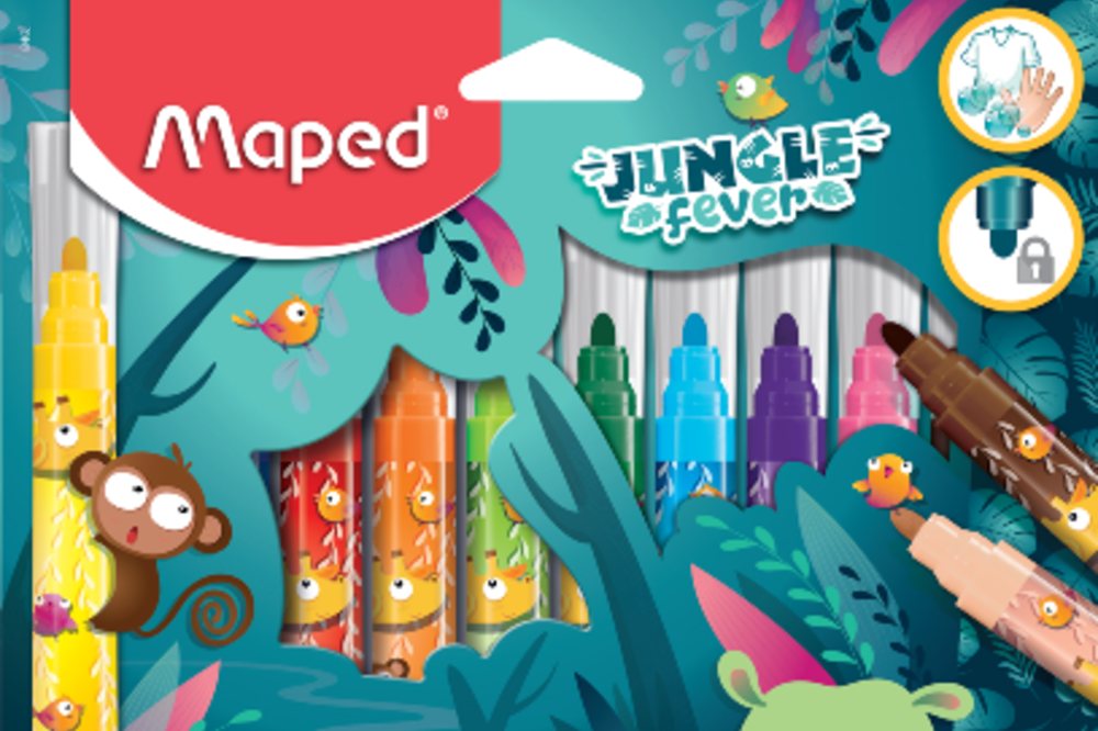 A box of colouring pens from Maped's new Jungle Fever stationery range