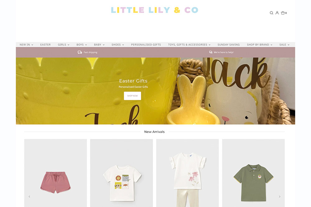 The homepage of the Little Lily & Co website
