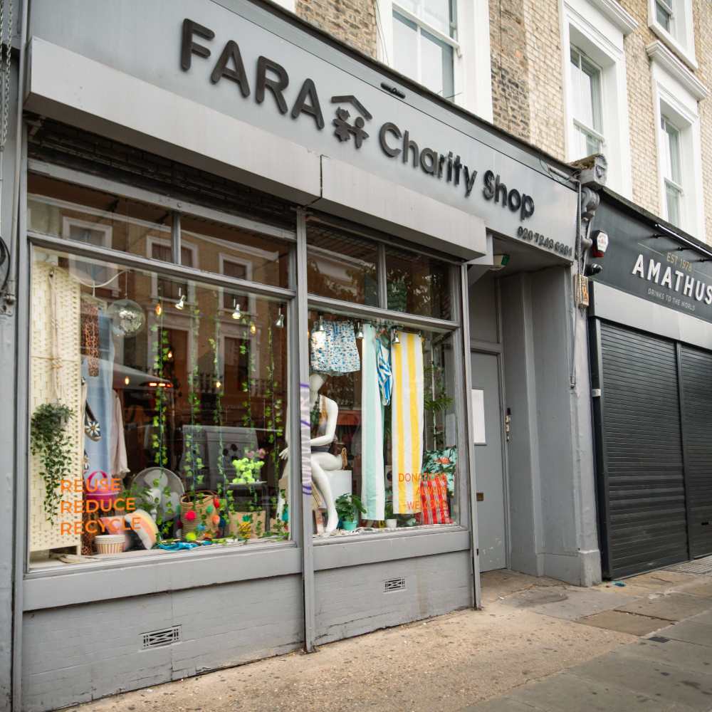 The store front of a FARA charity shop 