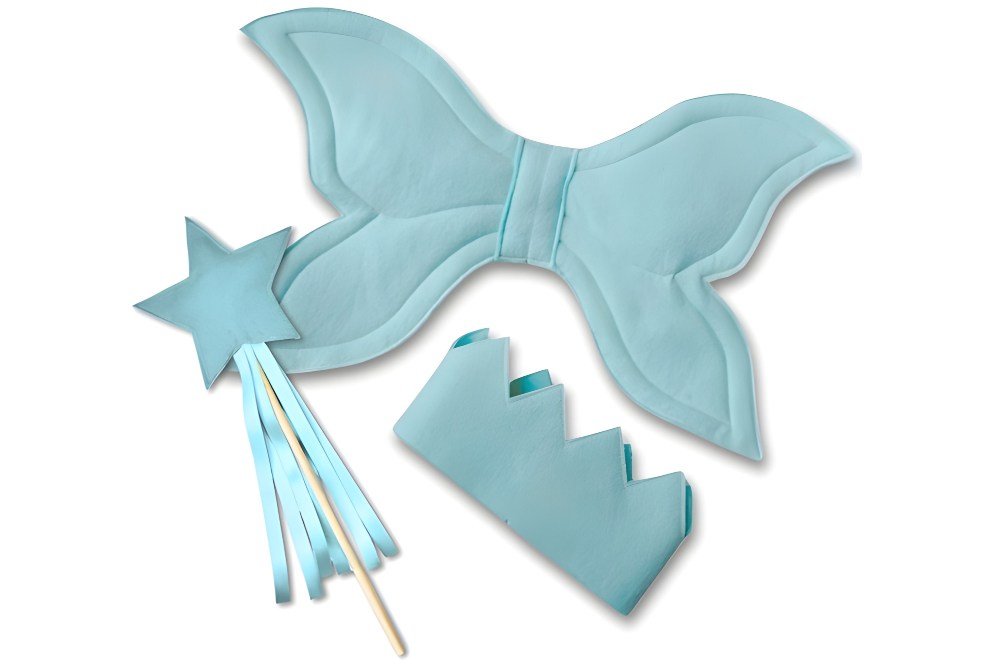 A children's matching blue crown, wings and wand from A is for Alice's Rainbow Felt Collection