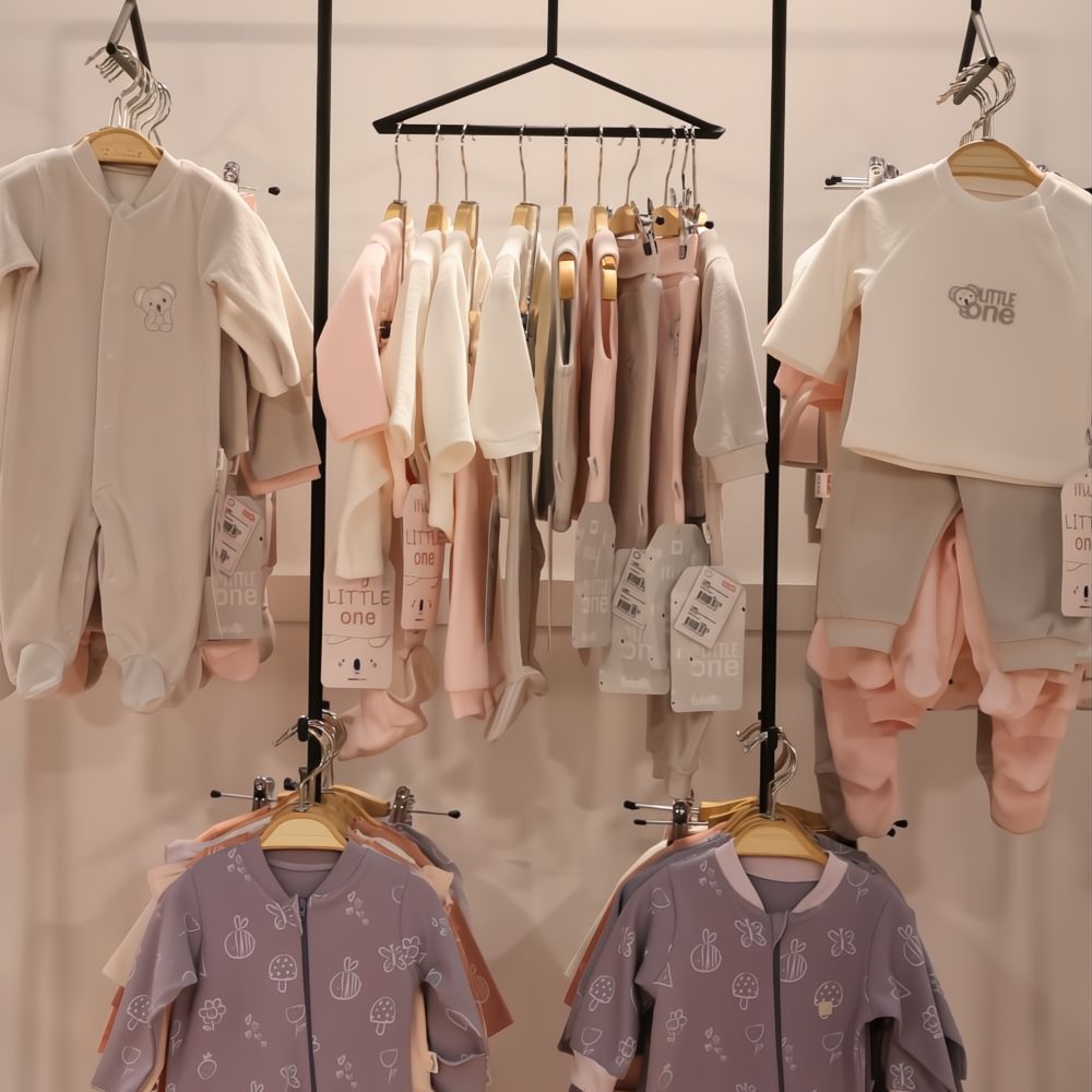 Babywear items displayed on a wall at IFCO - Istanbul Fashion Connection