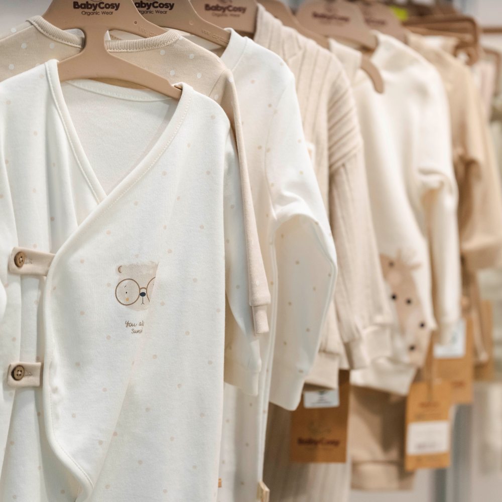 A rail of baby clothing on display at IFCO 