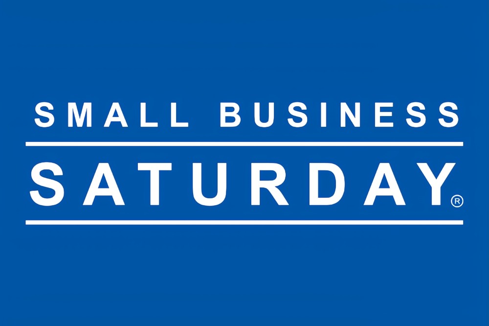 The Small Business Saturday logo on a blue background to promote The Tour 2025