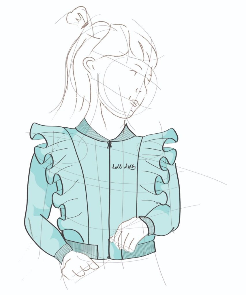 A sketch of a girl wearing Lelli Kelly Apparel 