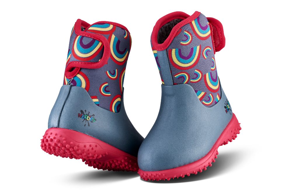 A pair of rainbow design Muddies Puddle Boots