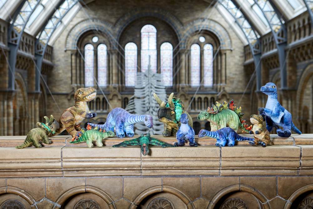 Toy dinosaurs by The Puppet Company displayed in the Natural History Museum