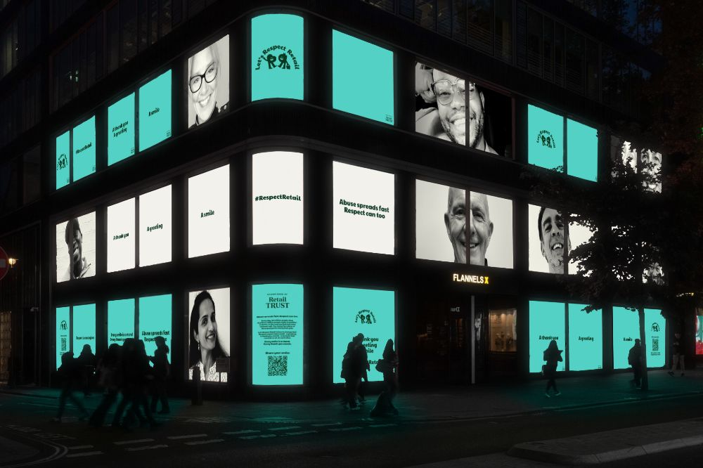 The Let's Respect Retail campaign show on a store front