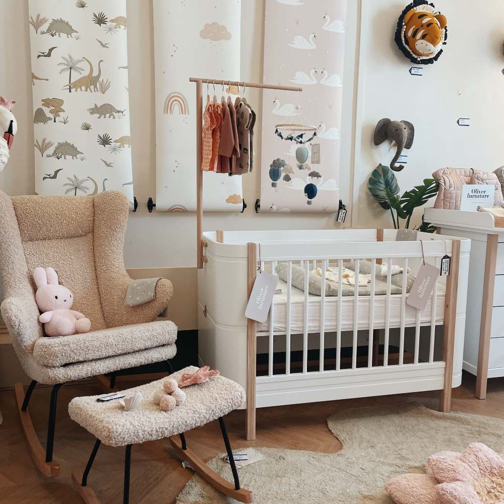 Nursery furniture displayed in the Soren's House store 