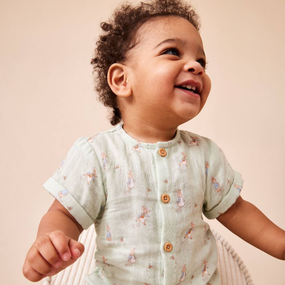 A child wearing an outfit from the JoJo Maman Bebe Beatrix Potter collection 