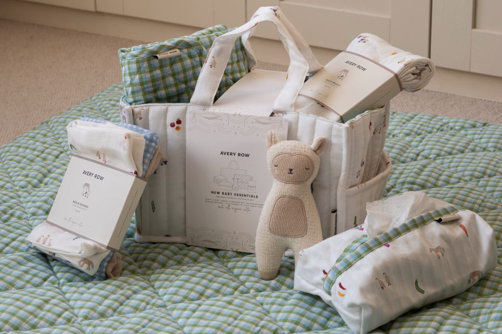 A display of nursery accessories from Avery Row's Farm Collection