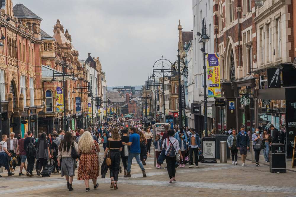 A busy shopping high street