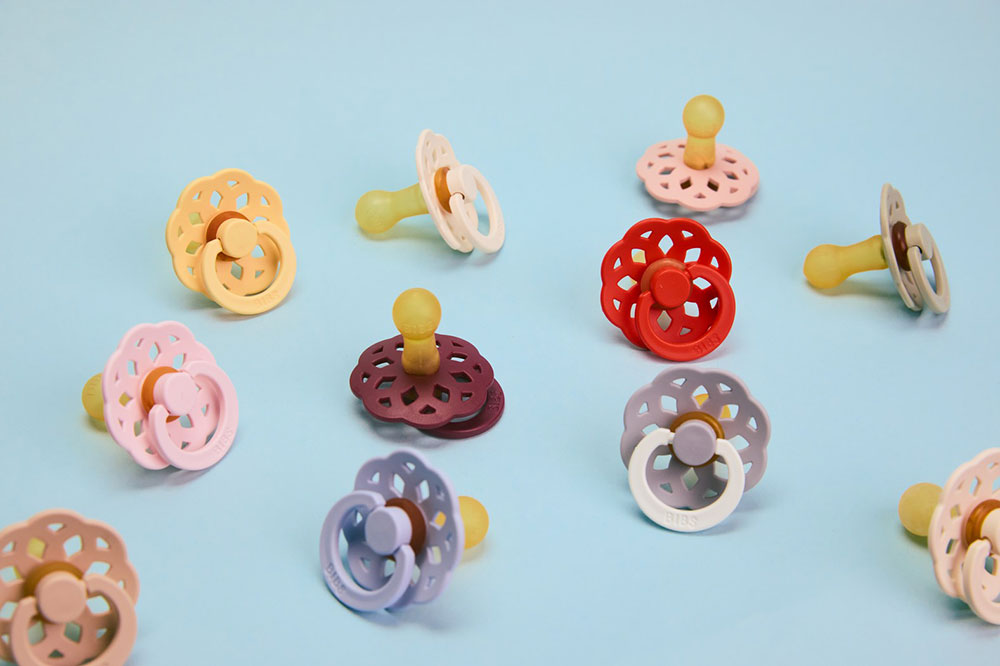 Multi-coloured baby pacifiers by BIBS