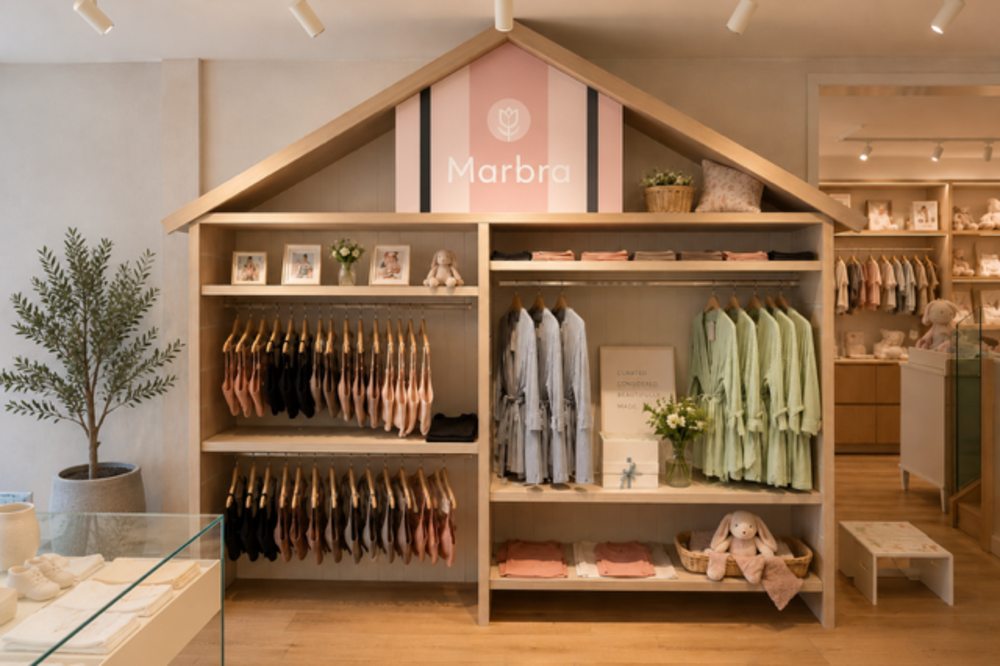 A display of baby and toddler products in the House of Blue Almonds pop-up
