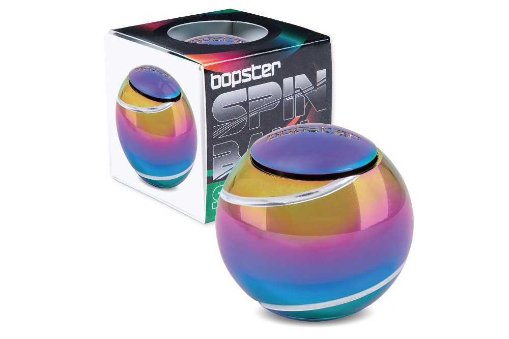 A multicoloured spinning sphere toy by Bopster