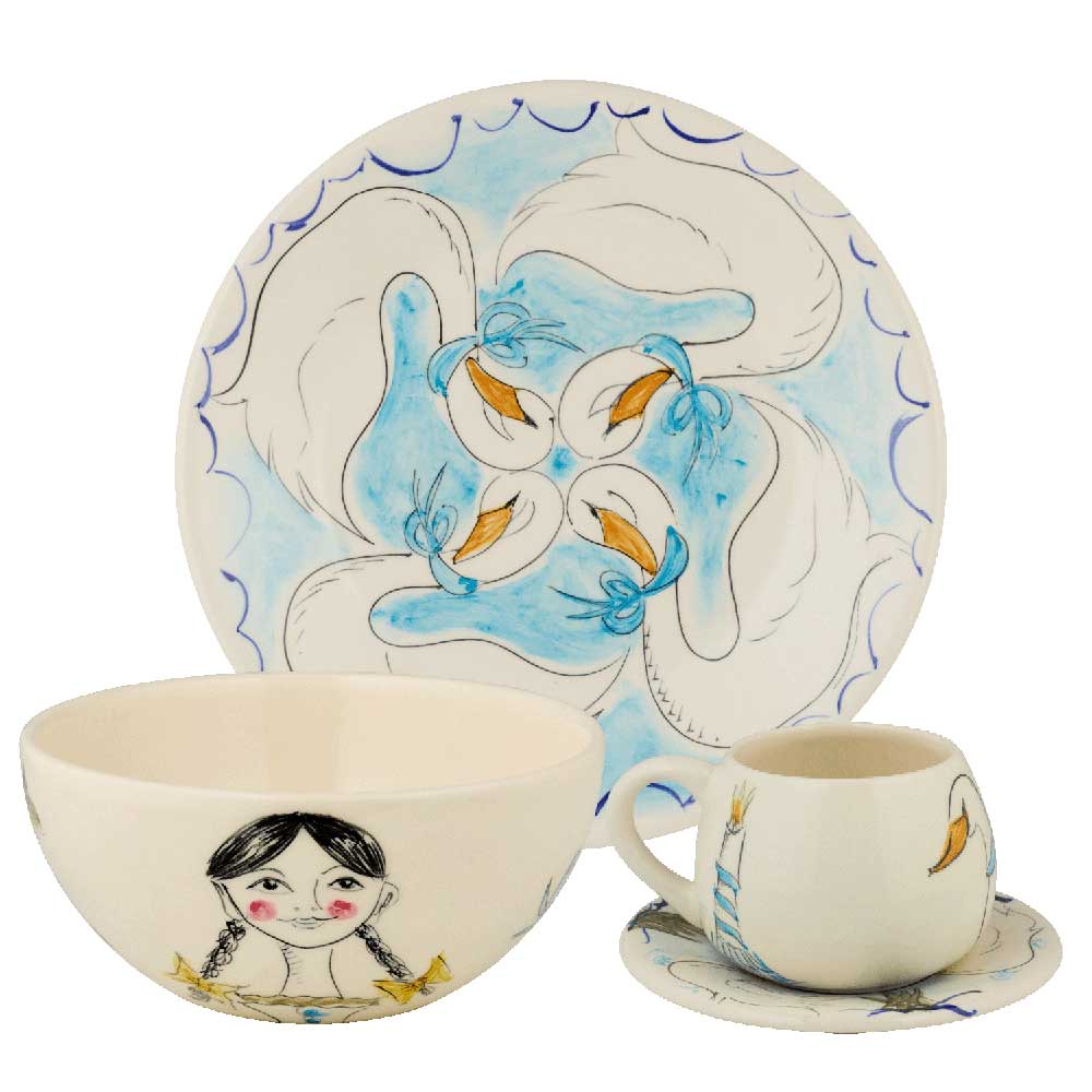 A Forivor x Villa Bologna Pottery plate, bowl and mug set