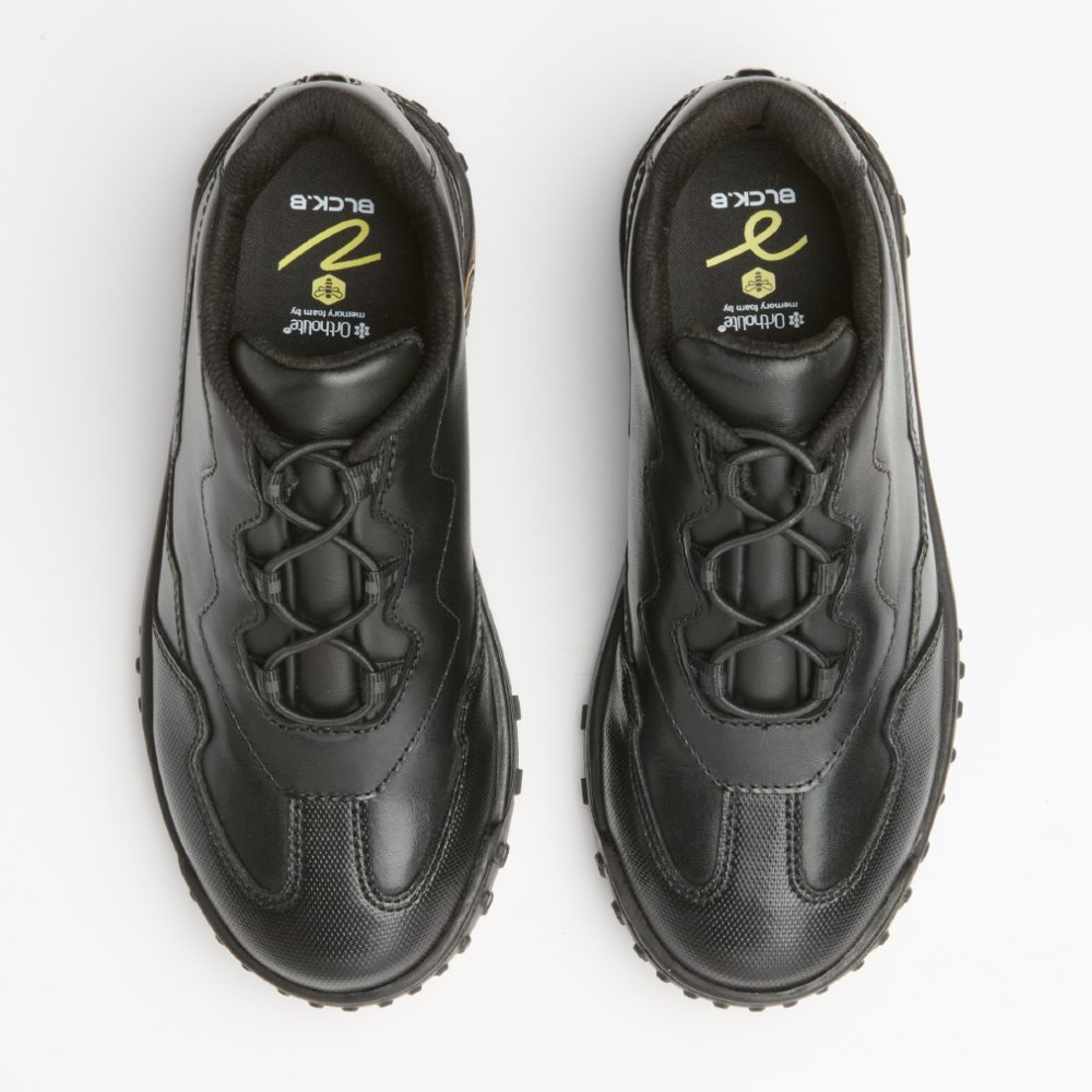 A pair of black lace school shoes by BLCK.B 