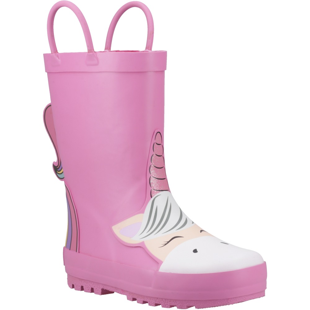 Puddle Boot 3D children's wellingtons in a pink unicorn design